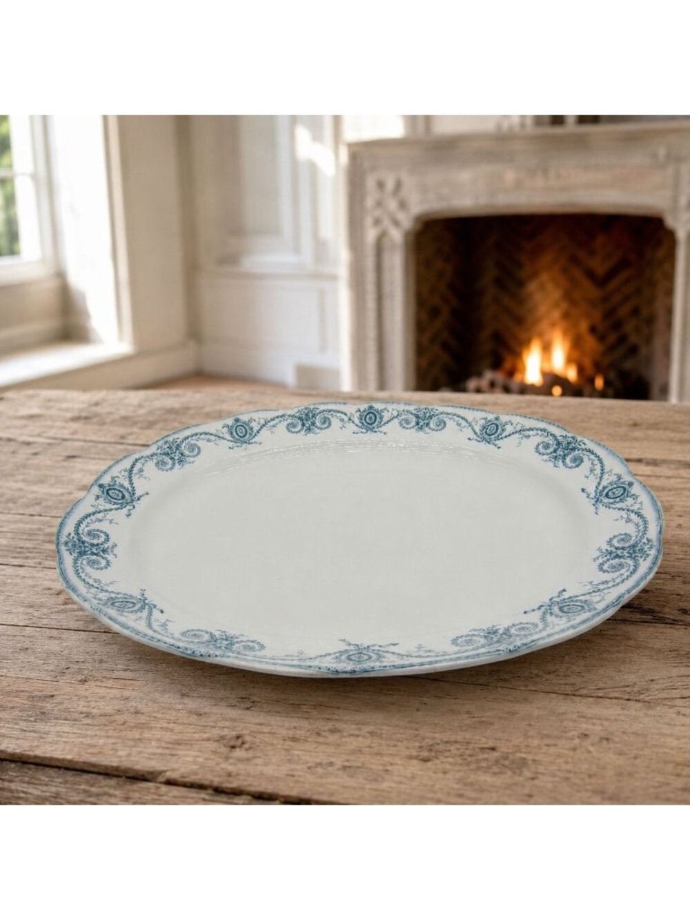 Antique JHW Sons Hanley England Semi Porcelain Blue Transferware Platter 16”
